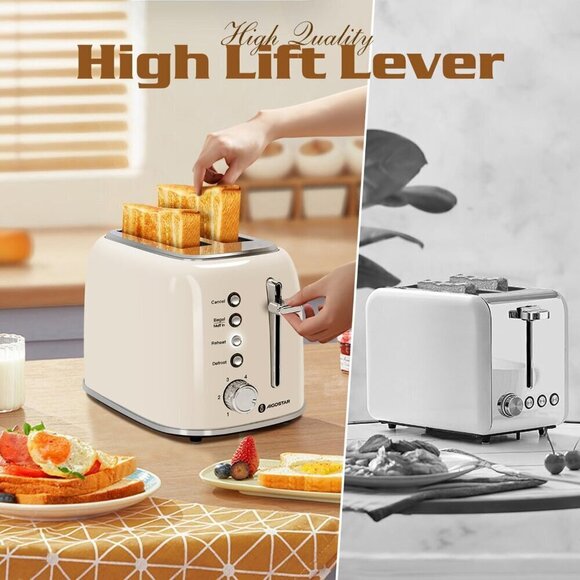 AigostarToaster2 Slice toaster Removable Crumb Tray, Stainless Steel Cream white - Picture 5 of 8